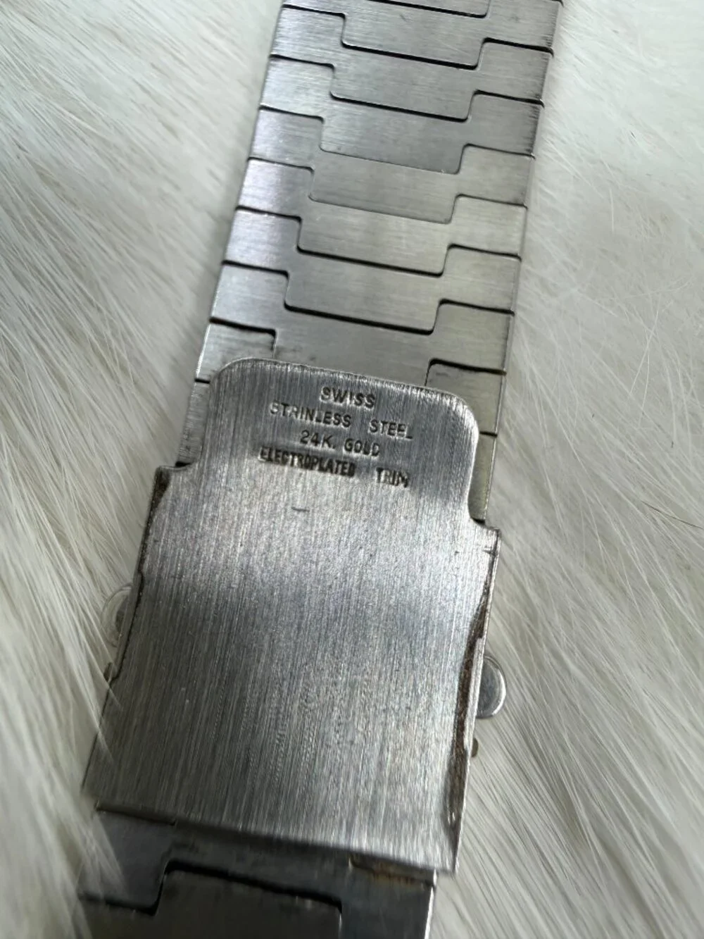 Vintage Ebel Stainless Steel & 24K Yellow Gold Electroplated Trim Wave Watch Ban